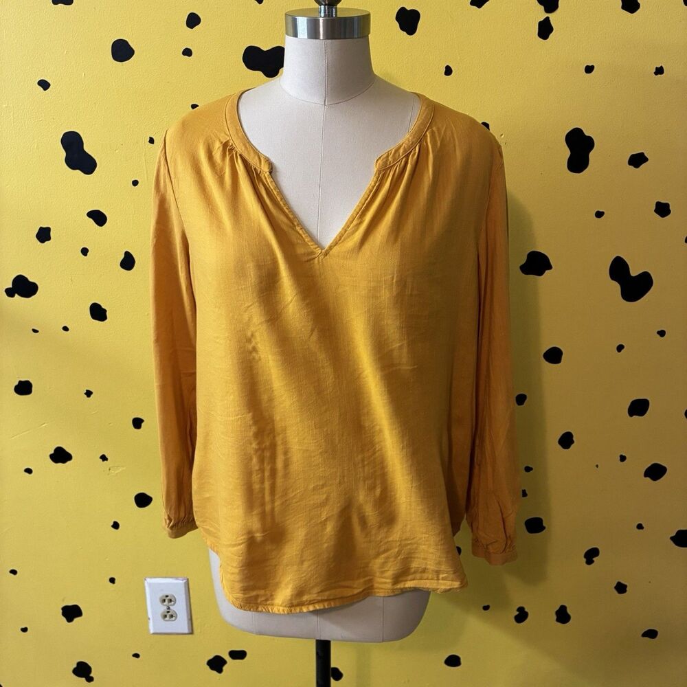 Old Navy Mustard Yellow V Neck Long Sleeve Blouse Top Womens Size L